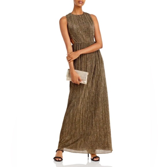 NWOT;BCBG Maxazria Pleated Metallic Evening Gown - Picture 1 of 12